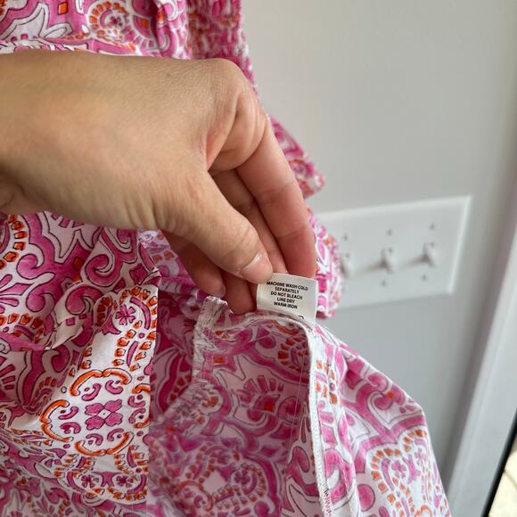 Tuckernuck Beach Block Print Kenzo Long Sleeve Dress Pink Orange M - Picture 9 of 11